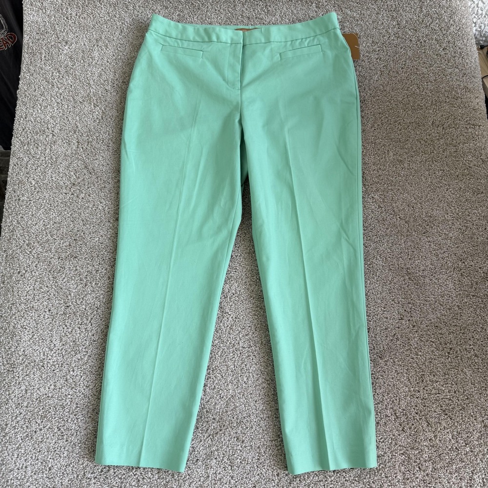 Ellen Tracy Dress Pants Womens 12 Green Twill Straight Leg Pockets Office